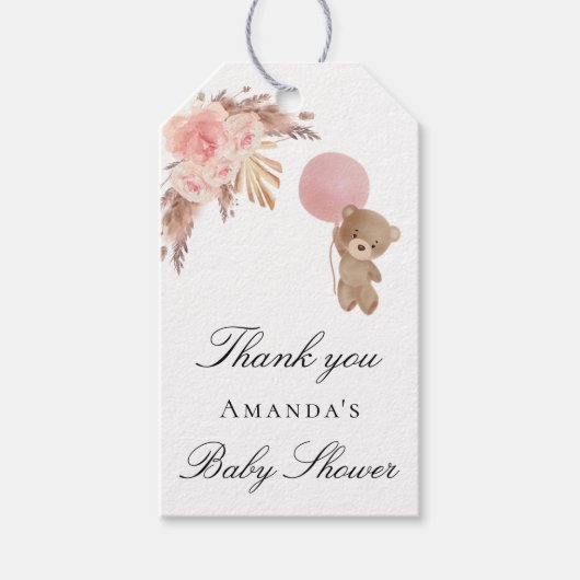 Baby Shower meisje teddy pampas gras bedankt Cadeaulabel (Voorkant)