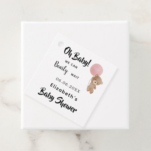 Baby shower meisje teddybeer roze wit bedankjes labels (In situ)