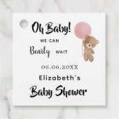 Baby shower meisje teddybeer roze wit bedankjes labels (Voorkant)
