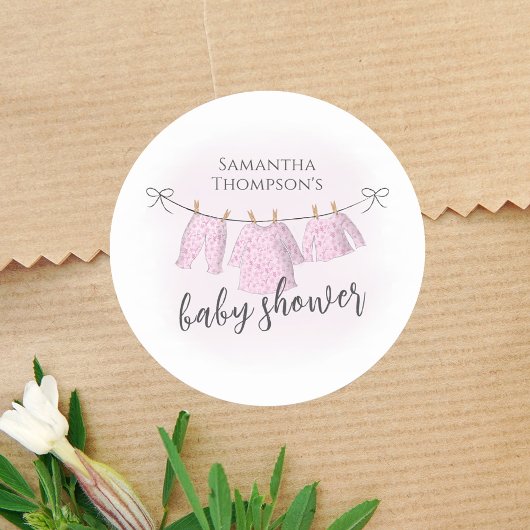 Baby shower Meisje Trendy Script Waterverf Schatti Ronde Sticker