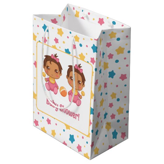 Baby shower meisje tweeling sterren donker medium cadeauzakje (Achterkant Gekanteld)