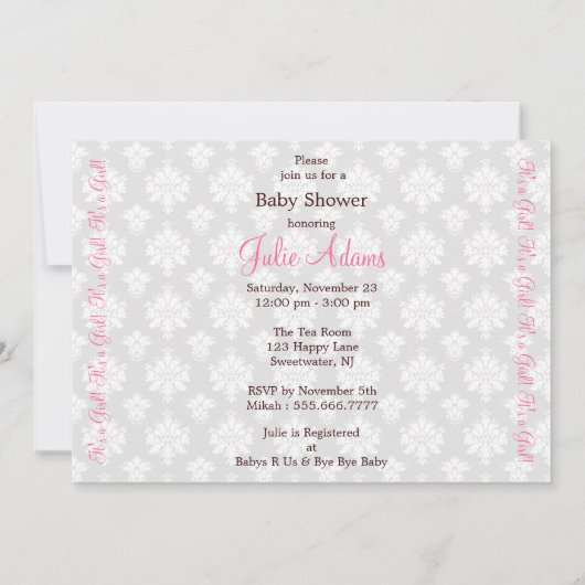 Baby shower: Meisje : Uitnodiging (Achterkant)