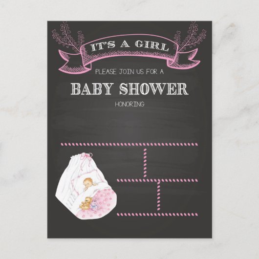Baby shower meisje uitnodiging briefkaart (Voorkant)