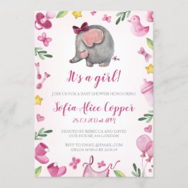 Baby shower meisje uitnodiging | Roze | Olifant