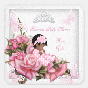 Baby Shower Meisje Vlinder Roze Roos Baby AA Vierkante Sticker