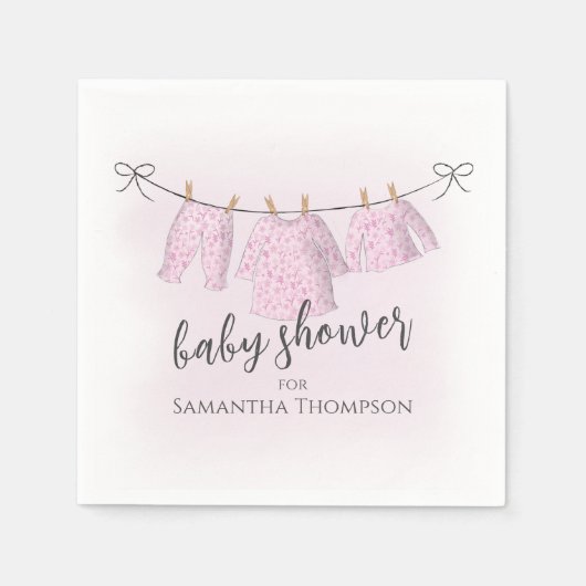 Baby shower Meisje Waterverf Roze Clothesline Servet (Voorkant)