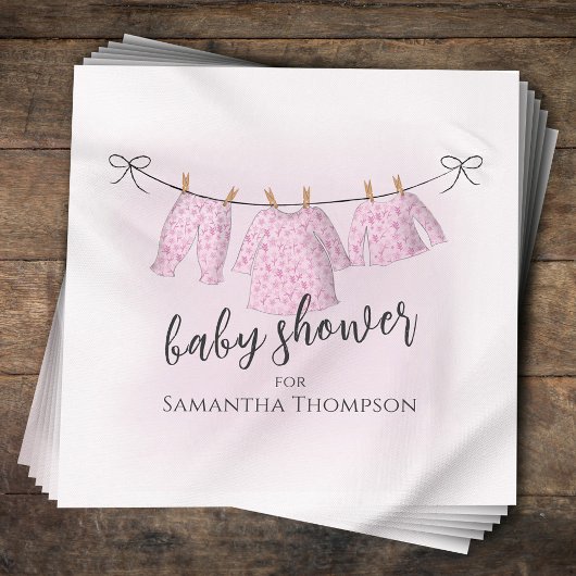 Baby shower Meisje Waterverf Roze Clothesline Servet