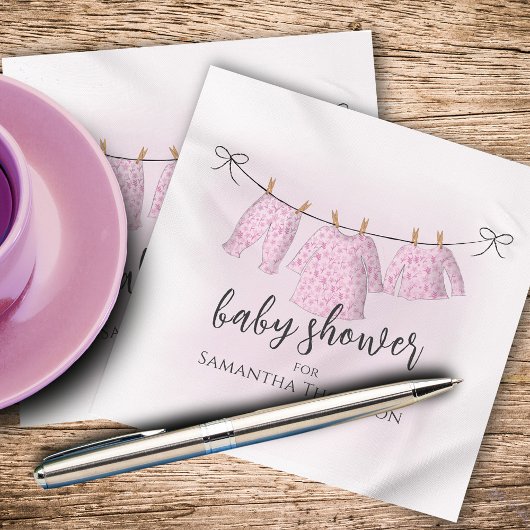 Baby shower Meisje Waterverf Roze Clothesline Servet