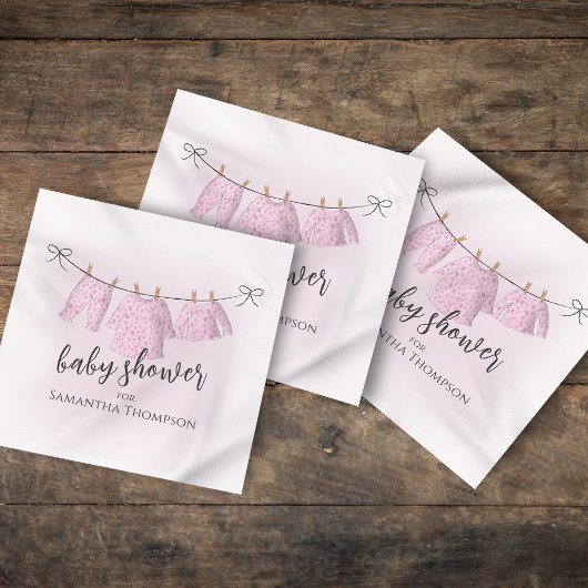 Baby shower Meisje Waterverf Roze Clothesline Servet