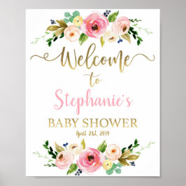 Baby shower meisje welkomstbord , floral girl poster