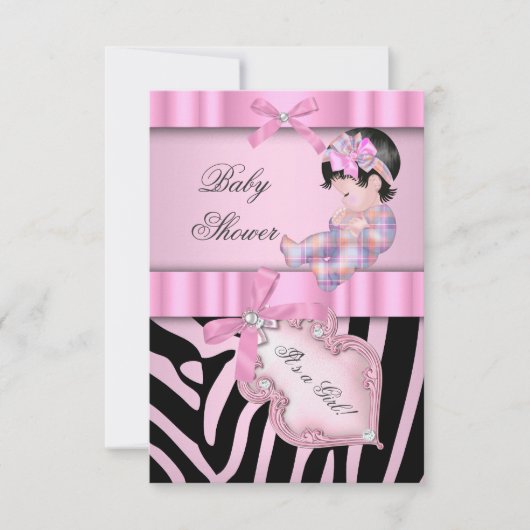 Baby shower Meisje Zebra Roze Kaart (Voorkant)