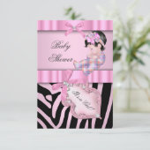 Baby shower Meisje Zebra Roze Kaart (Staand voorkant)