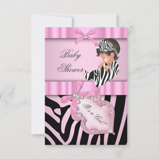 Baby shower Meisje Zebra Roze zwart Kaart (Voorkant)