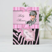 Baby shower Meisje Zebra Roze zwart Kaart (Staand voorkant)