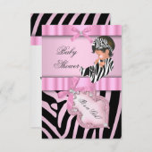 Baby shower Meisje Zebra Roze zwart Kaart (Voorkant / Achterkant)