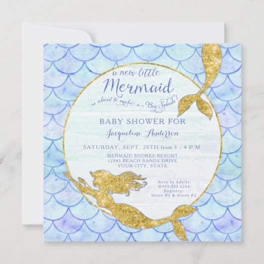 Baby shower Meisje Zeemeermin Waterverf Schalen n  Kaart (Voorkant)