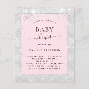 Baby shower meisje zilverkleurige roze glitter fly flyer