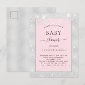 Baby shower meisje zilverkleurige roze glitter uitnodiging briefkaart (Voorkant / Achterkant)