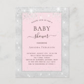 Baby shower meisje zilverkleurige roze glitter uitnodiging briefkaart (Voorkant)