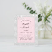 Baby shower meisje zilverkleurige roze glitter uitnodiging briefkaart (Staand voorkant)