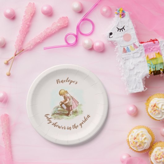  Baby shower meisjes in de tuin Papieren Bordje (Feest)