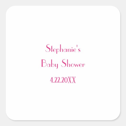 Baby shower Meisjes Roze Aangepaste Naam Elegant 2 Vierkante Sticker (Voorkant)