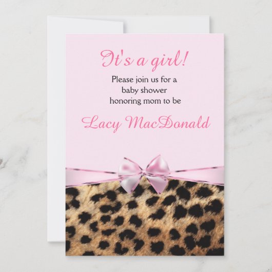 Baby shower Meisjes Roze Bow Leopard Cheetah Uitno Kaart (Voorkant)