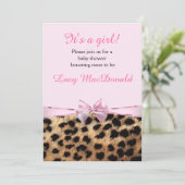 Baby shower Meisjes Roze Bow Leopard Cheetah Uitno Kaart (Staand voorkant)