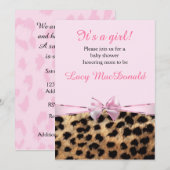 Baby shower Meisjes Roze Bow Leopard Cheetah Uitno Kaart (Voorkant / Achterkant)