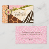 Baby shower Meisjes Roze Safari Print Luier Raffle Informatiekaartje (Voorkant / Achterkant)