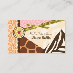 Baby Shower Meisjes Roze Safari Print Luier Raffle Informatiekaartje