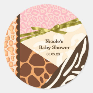 Baby Shower Meisjes Roze Safari Print Thema Feest Ronde Sticker