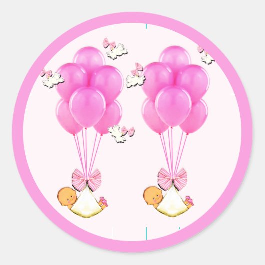 Baby Shower Meisjes Tweeling Ronde Sticker (Voorkant)