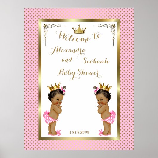 Baby shower meisjes TWINS, roze, elegant, 40x52 15 Poster (Voorkant)