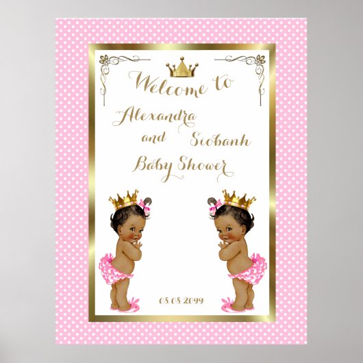 Baby shower meisjes TWINS, roze, elegant, 40x52 30 Poster (Voorkant)