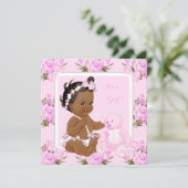  Baby shower Meisroze Beer Etnische Kaart (Staand voorkant)