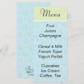 Baby shower menu "Blauwe Dolfijnen" (Voorkant / Achterkant)