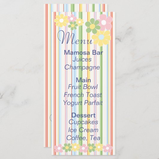 Baby shower Menu "Bloemen en strepen" (Voorkant / Achterkant)