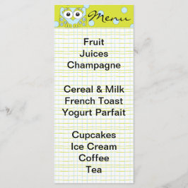 Baby shower menu "Blue Owl"