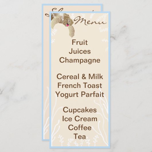 Baby shower Menu "BlueTurtle" (Voorkant / Achterkant)