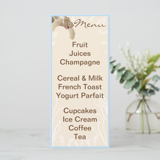 Baby shower Menu "BlueTurtle" (Staand voorkant)