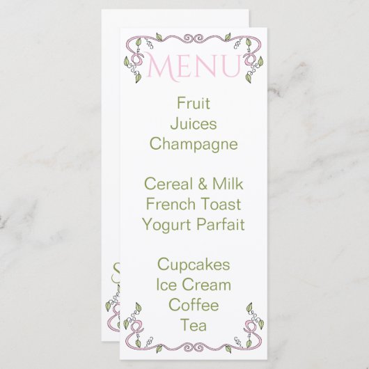 Baby shower Menu "Castle in the Sky/Pink" (Voorkant / Achterkant)