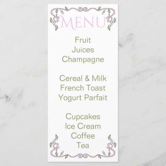 Baby shower Menu "Castle in the Sky/Pink" (Voorkant)