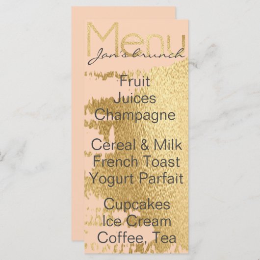 Baby shower Menu "Classic Gold/Pink" (Voorkant / Achterkant)