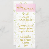 Baby shower menu "Gold Pink Birds" (Voorkant / Achterkant)