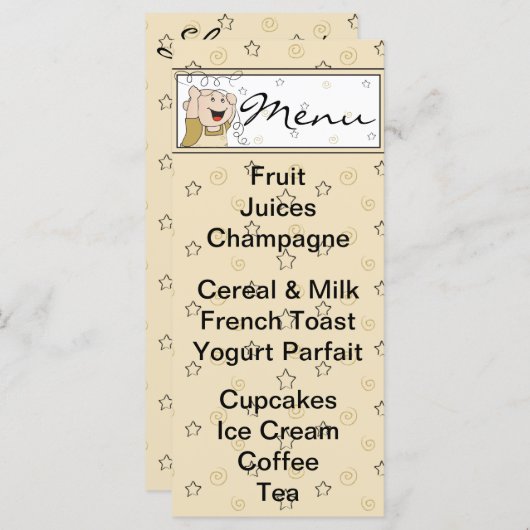 Baby shower Menu "Goud Black Stars Baby" (Voorkant / Achterkant)