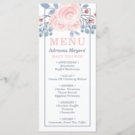 Baby shower Menu Kaart, Blauw, Blush Pink