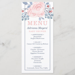Baby shower Menu Kaart, Blauw, Blush Pink