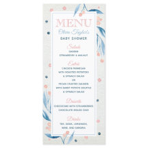 Baby shower Menu Kaart, Blauw, Blush Pink
