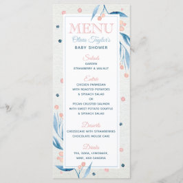 Baby shower Menu Kaart, Blauw, Blush Pink